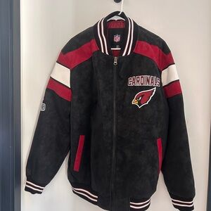 NFL Arizona Cardinals Black, Red & White Suede-Style Bomber Jacket